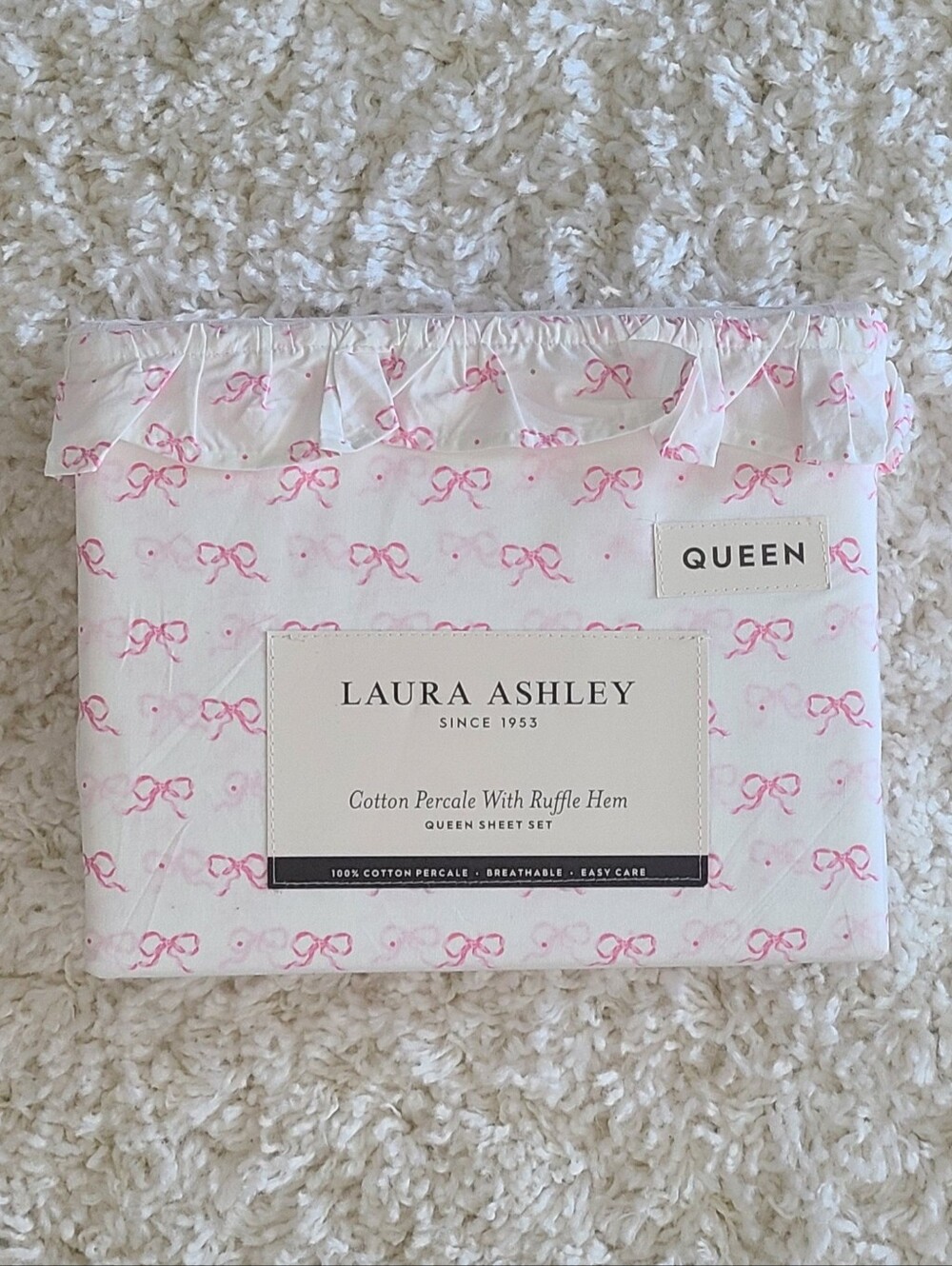 Laura Ashley Pink Bow Ruffle Queen Sheet Set